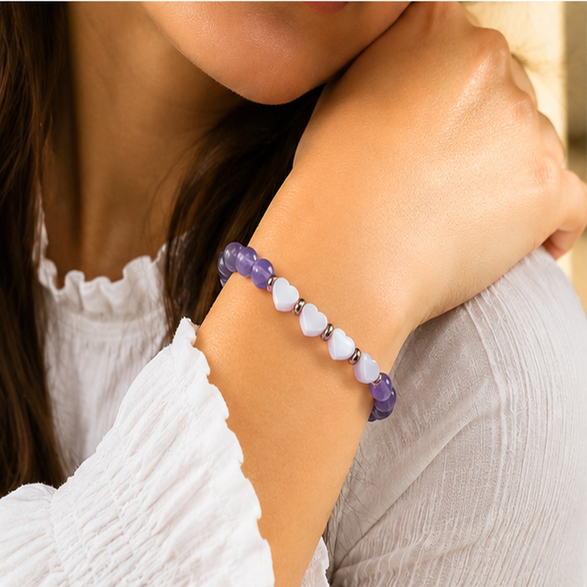 Amethyst Heart Crystal Bracelet