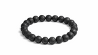Black beaded bracelet on a white background with 'Maia Crystals' branding.